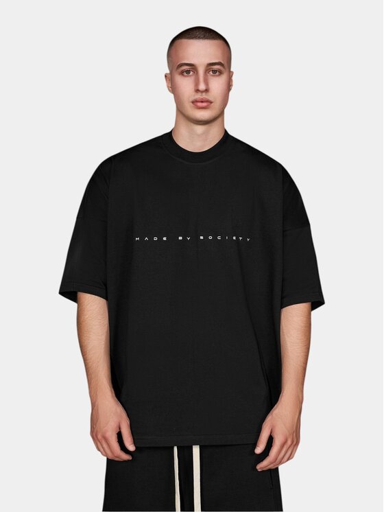 MADE BY SOCIETY MADE BY SOCIETY T-Shirt Tricou Noir Intemporel - T16852 Czarny Basic Fit