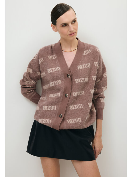 BIZUU BIZUU Kardigan MYLES OVERSIZED LOGO Beżowy Standard Fit