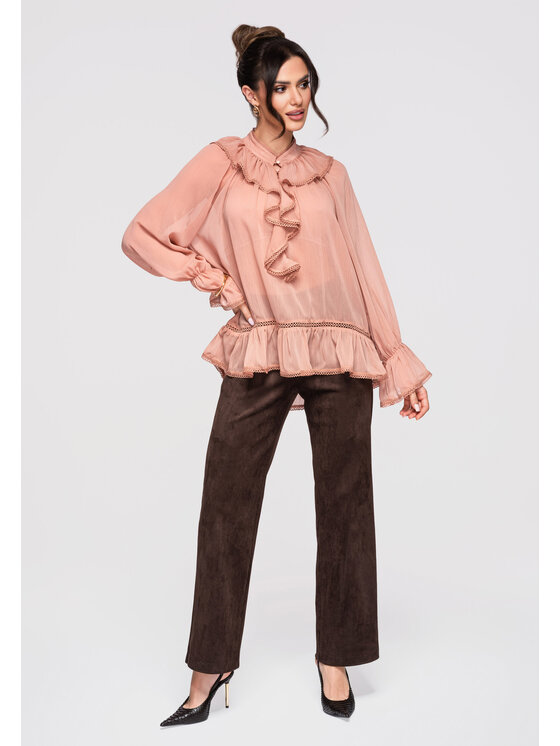 Ombre Ombre Bluzka OW-TS-E0005 Różowy ciemny Loose Fit