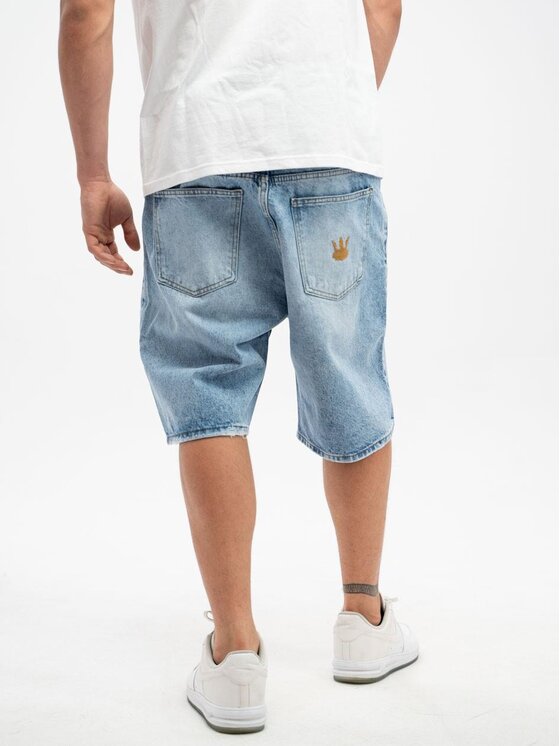 Jigga Wear Jigga Wear Szorty jeansowe Krótkie Spodenki Jeansowe Męskie Niebieskie / Złote Jigga Wear Crown 36 Niebieski Regular Fit