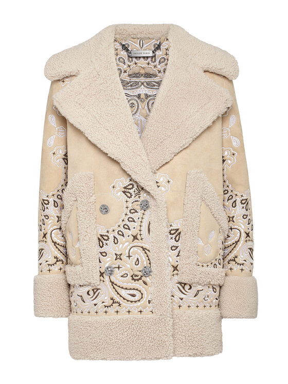 PHILIPP PLEIN PHILIPP PLEIN Kožený plášť 4503 Béžová Loose Fit