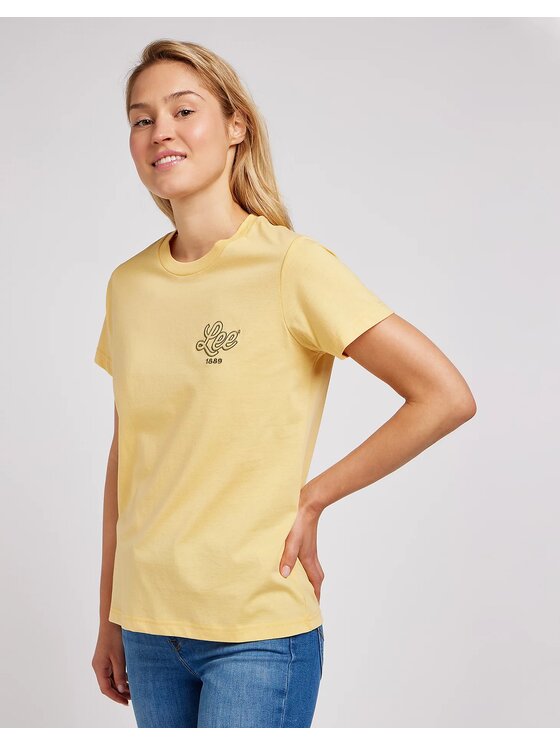 Lee Lee T-Shirt Small Logo Tee 112350197 Żółty Regular Fit