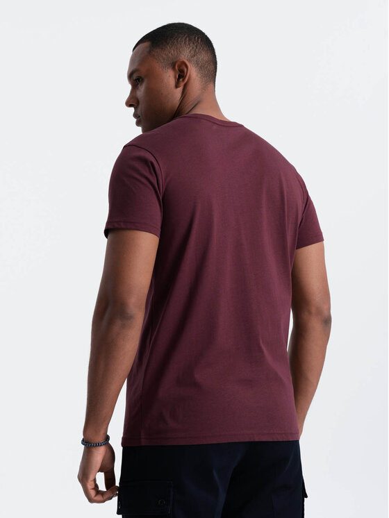 Ombre Ombre T-Shirt OM-TSBS-0146 Bordowy Regular Fit