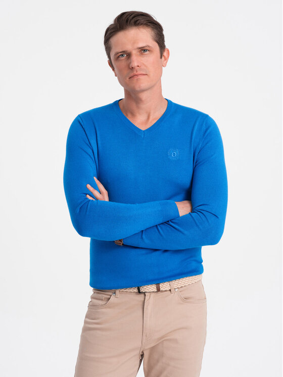 Ombre Ombre Sweter OM-SWBS-0107 Niebieski Regular Fit