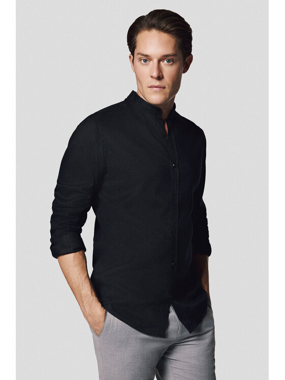Lancerto Lancerto Koszula Koszula Czarna z Lnem Berit KO073125000005 Czarny Slim Fit
