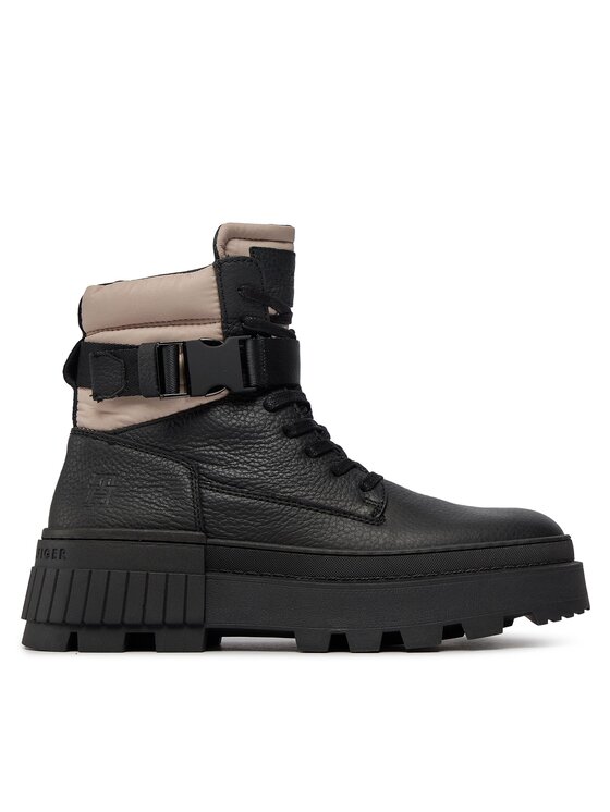 Trappers Tommy Hilfiger Th Elevated Chunky Lth Bkle Boot FM0FM04909 Black BDS