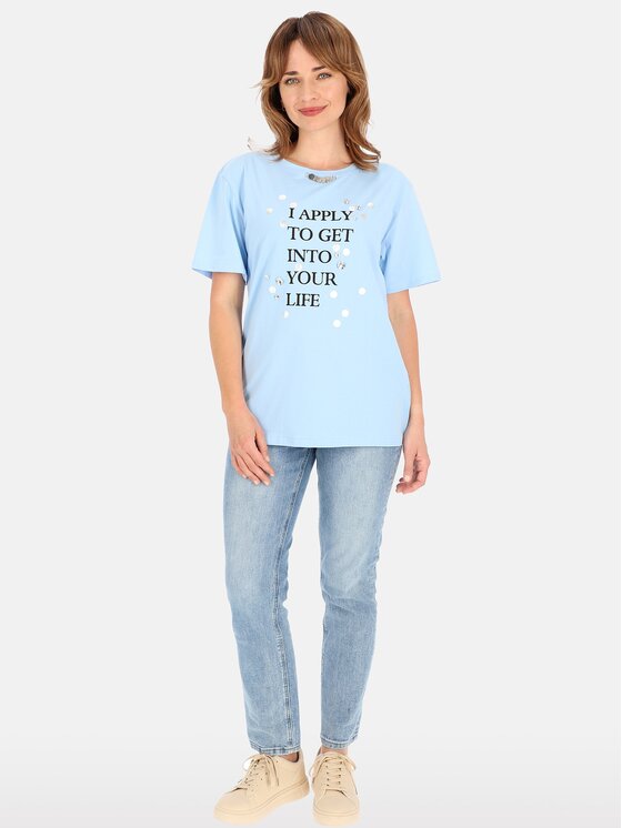 Perso Perso T-Shirt TCE245023F Błękitny Regular Fit