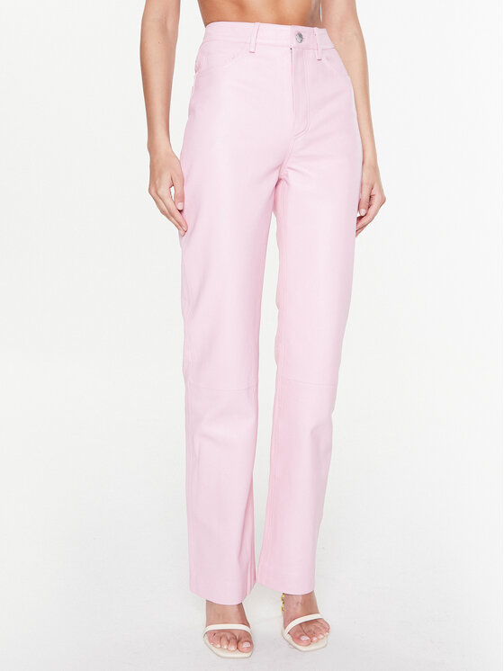 Remain Remain Odinės kelnės Leather Straight RM2044 Rožinė Straight Fit