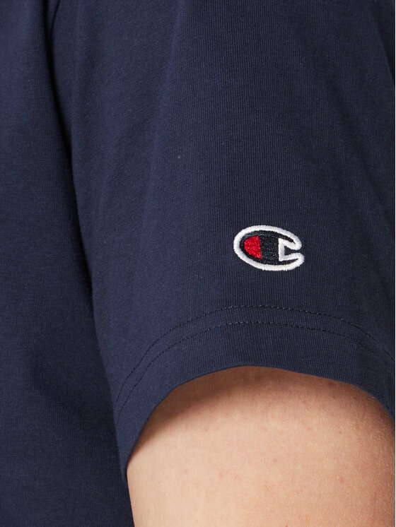 Champion Champion T-krekls Script Logo Embroidery 218007 Tumši zils Regular Fit