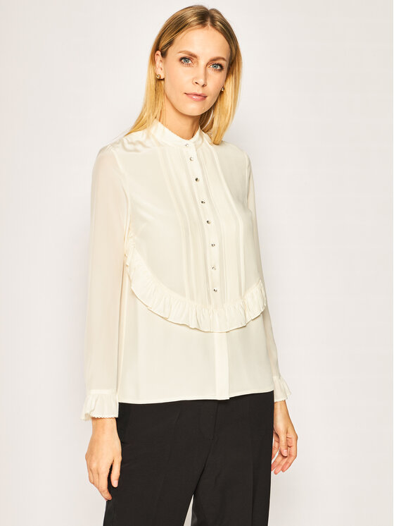 Tory Burch Bluza Ruffle 59752 Bež Slim Fit