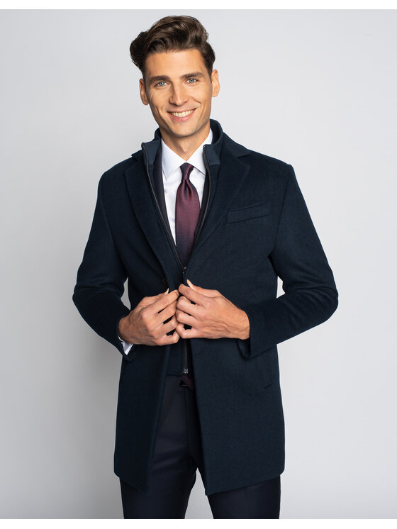Borgio Borgio Płaszcz seveso Granatowy Classic Fit