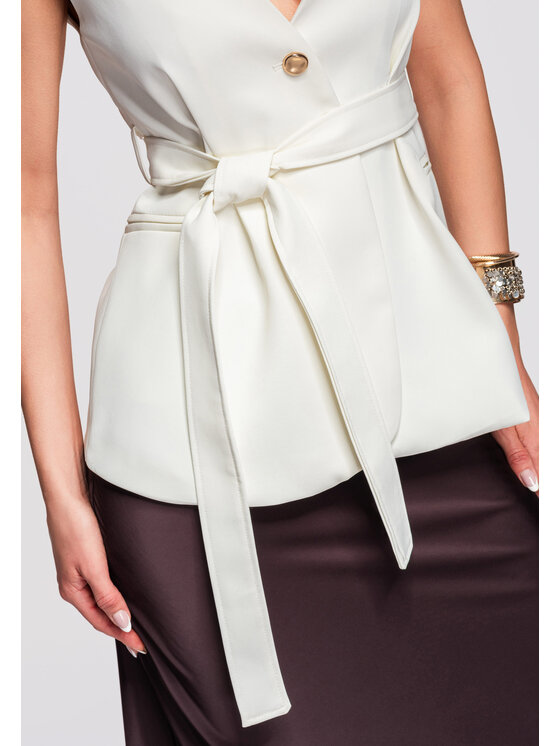 Ombre Ombre Kamizelka OW-VE-E0001 Beżowy Slim Fit