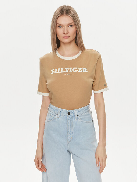 Tommy Hilfiger Tommy Hilfiger T-Shirt Monotype WW0WW41208 Béžová Regular Fit