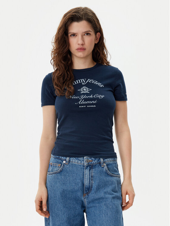 Tommy Jeans Tommy Jeans T-Shirt Nyc Ringer DW0DW20323 Tmavomodrá Slim Fit