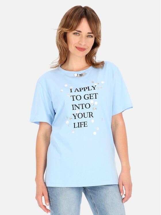 Perso Perso T-Shirt TCE245023F Błękitny Regular Fit