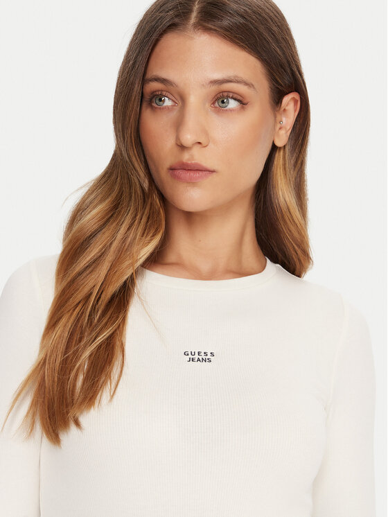 Guess Jeans Guess Jeans Bluza W5BP01 KA0H1 Bež Slim Fit