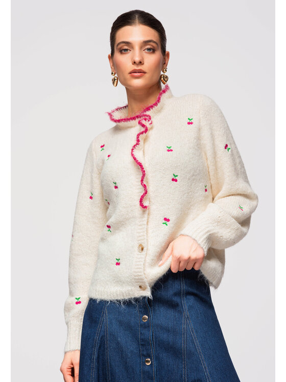 Ombre Ombre Kardigan OW-SWCD-0109 Kremowy Loose Fit