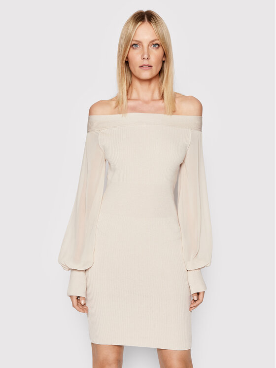 Rinascimento Rinascimento Rochie tricotată CFM0010754003 Bej Slim Fit