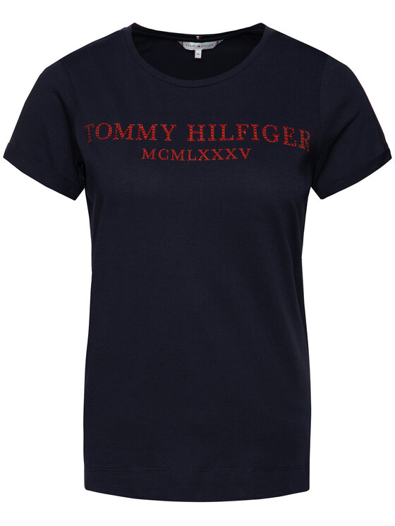 Tommy Hilfiger Tommy Hilfiger T-Shirt Kristal WW0WW25912 Granatowy Regular Fit