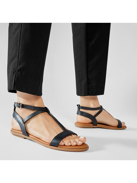 Tommy Hilfiger Tommy Hilfiger Sandály Feminine Leather Flat Sandal FW0FW05628 Černá