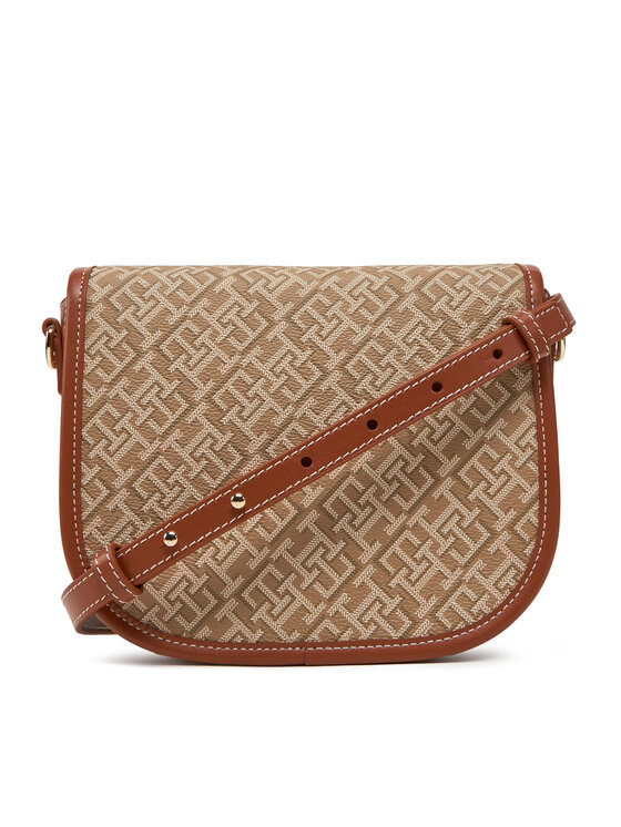 Tommy Hilfiger Tommy Hilfiger Ročna torba Th Monoplay Leather Saddle Bag AW0AW17414 Rjava