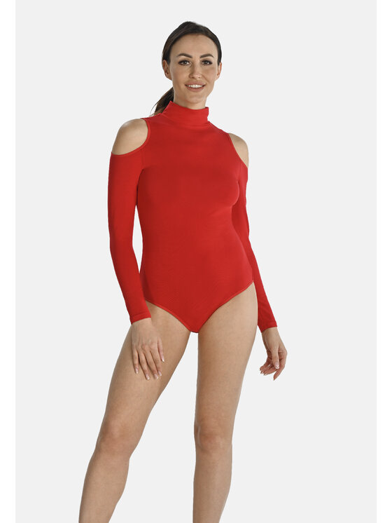 Teyli Teyli Body z wycięciami na ramionach Janett Czerwony Regular Fit