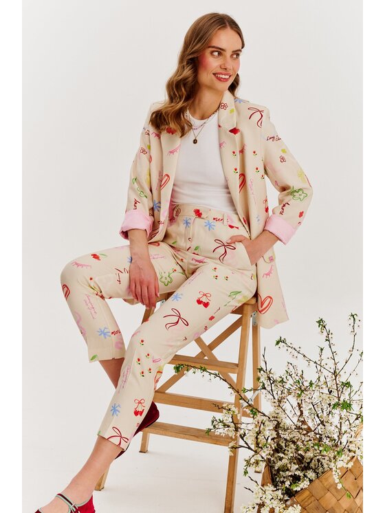 NAOKO NAOKO Kalhoty z materiálu Lazy Mornings Béžová Regular Fit