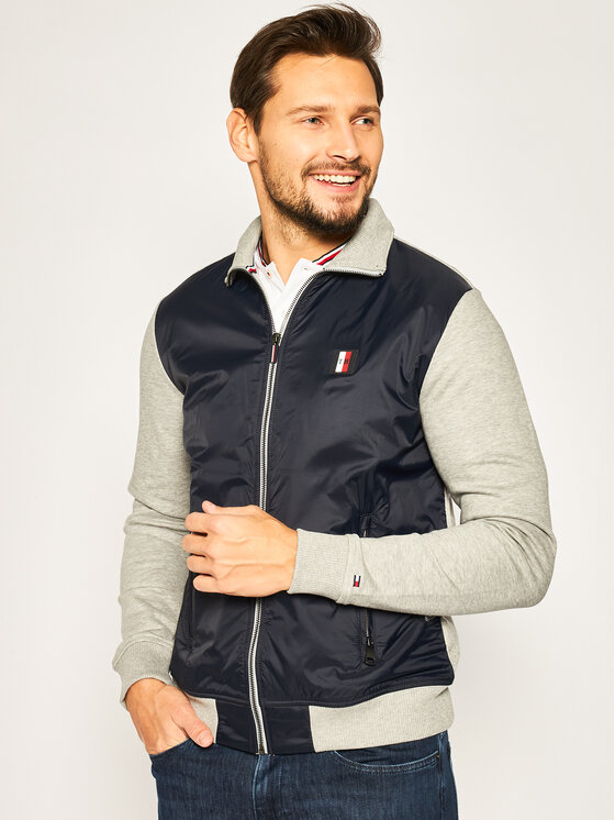 Tommy Hilfiger Tommy Hilfiger Džemperis Mixed Media Zip Throuch MW0MW13054 Pilka Regular Fit