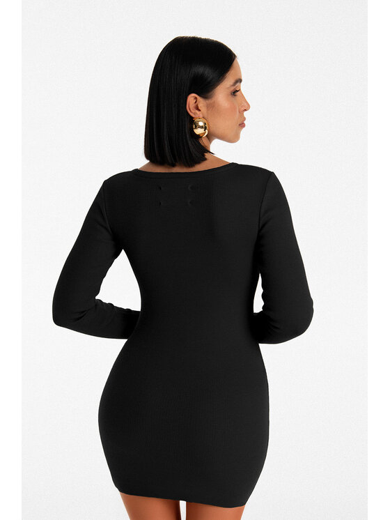 Nudyess Nudyess Úpletové šaty Isla mini z prążka Čierna Fitted Fit