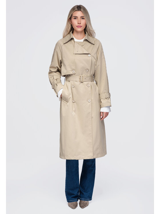 Ombre Ombre Płaszcz przejściowy OW-CT-E0004 Beżowy Regular Fit