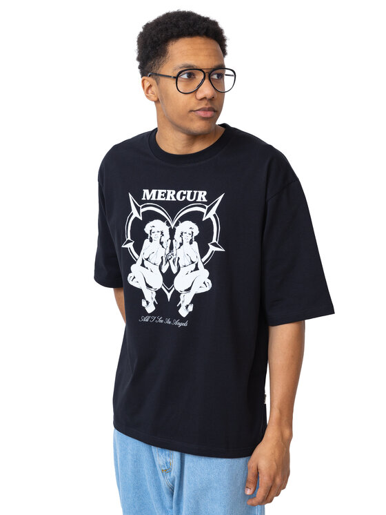 Mercur Mercur T-Shirt Angels Czarny Comfortable Fit