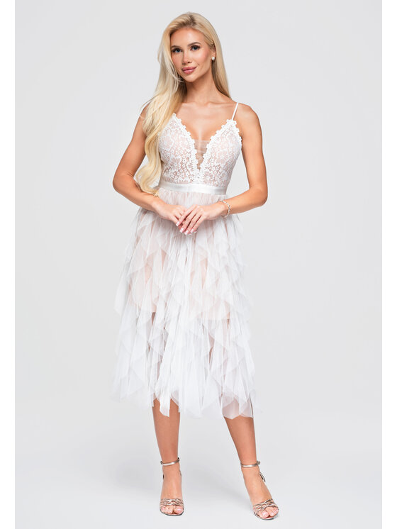 Ombre Ombre Sukienka wieczorowa LA-OM-DLR399 Biały Slim Fit