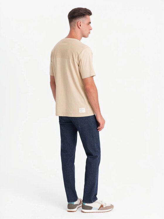 Ombre Ombre T-Shirt OM-TSCT-0171 Beżowy Loose Fit