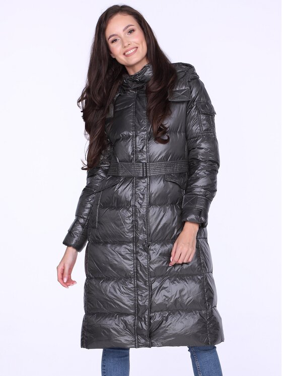 Kurtka puchowa Perso, Rozmiar XXXL, Khaki, z paskiem