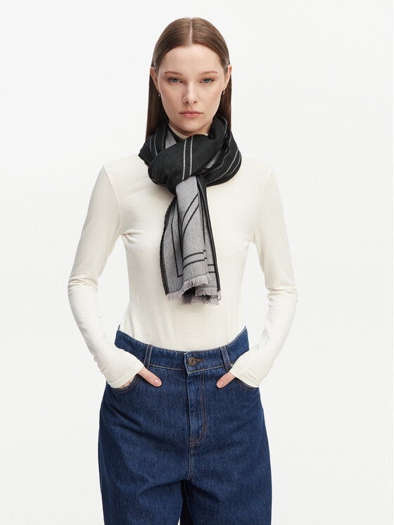 Calvin Klein Calvin Klein Scialle Emblem Repeat Lw Shawl W Fringes LV04F8074G Nero