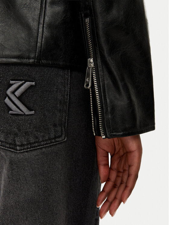Calvin Klein Jeans Calvin Klein Jeans Ādas imitācijas jaka LV047G515G Melns Relaxed Fit