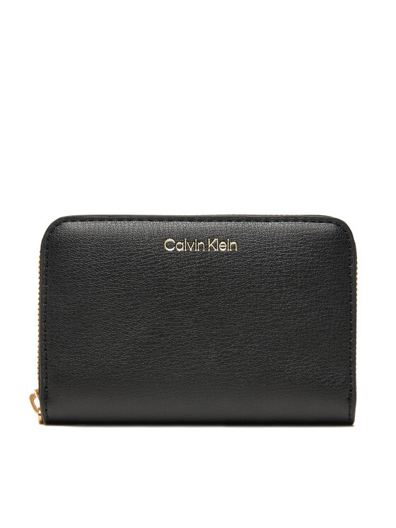 Calvin Klein Duży Portfel Damski Foil Logo Medium Zip Around LV04F1091G Czarny