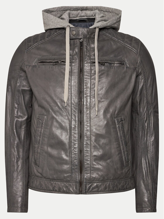 Serge Pariente Serge Pariente Lederjacke Sean Hood Grau Regular Fit