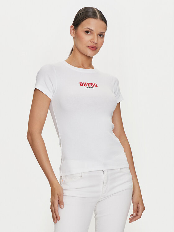 Guess Jeans T-krekls W4YI64 KA0H1 Balts Slim Fit