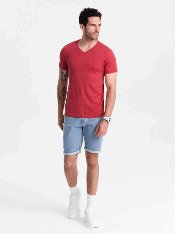 Ombre Ombre T-Shirt OM-TSBS-0145 Czerwony Regular Fit