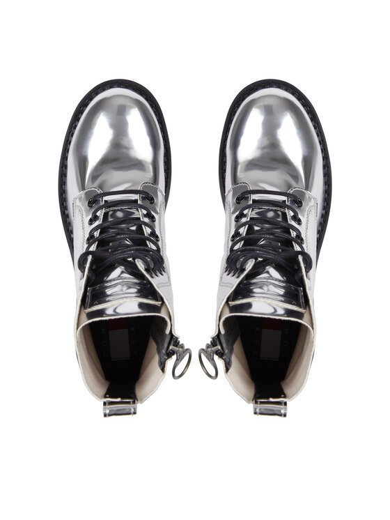 Tommy Jeans Tommy Jeans Škornji Tjw Flatform Zip Up Metallic EN0EN02403 Srebrna