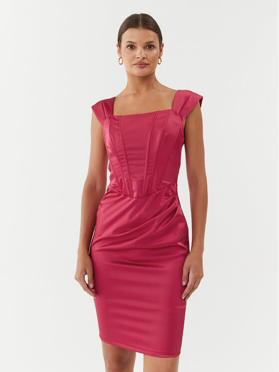 Rinascimento Koktejlové šaty CFC0115251003 Ružová Slim Fit