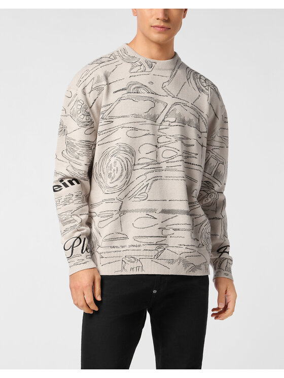PHILIPP PLEIN PHILIPP PLEIN Sweter 23629 Beżowy Regular Fit