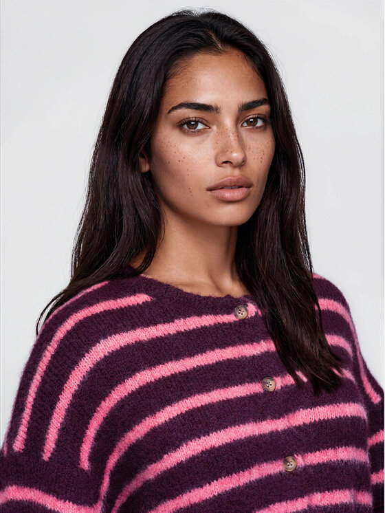 Ombre Ombre Sweter OW-SW-E0052 Bordowy Relaxed Fit