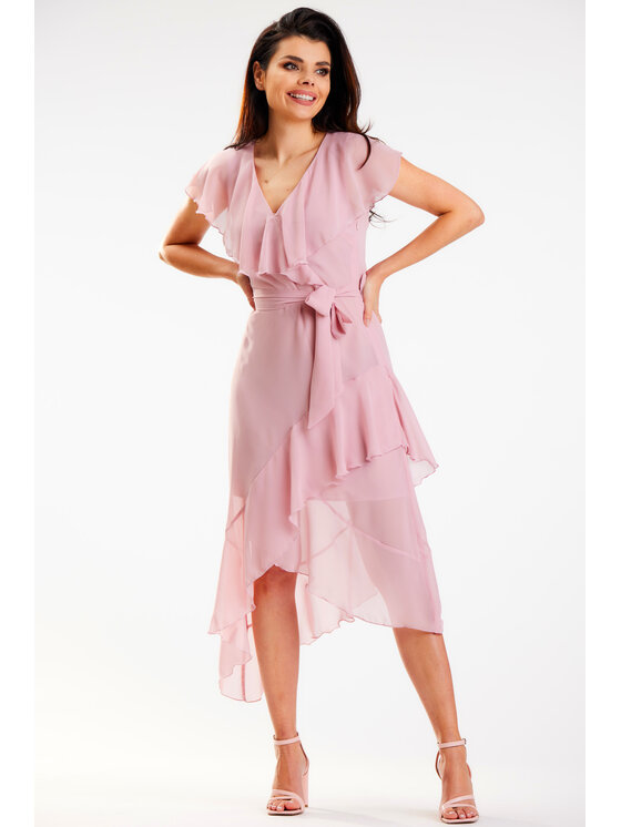 Awama Awama Sukienka letnia A574 Różowy Basic Fit