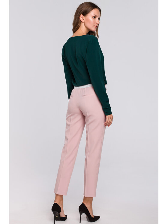 Makover Makover Spodnie damskie K035 Różowy Regular Fit