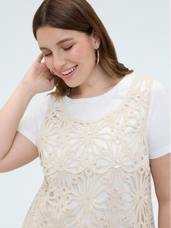 Fiorella Rubino Fiorella Rubino T-Shirt G03KL008883N011 Kremowy Boxy Fit