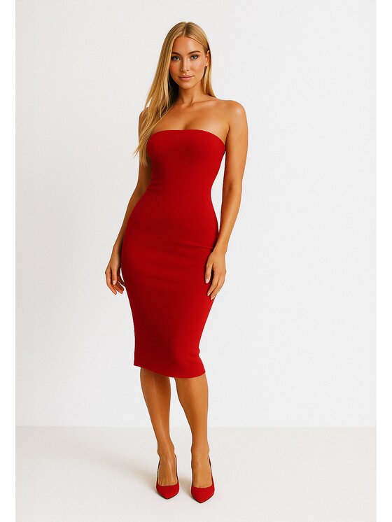 Nudyess Nudyess Úpletové šaty Melrose Mimi z prążka Červená Fitted Fit