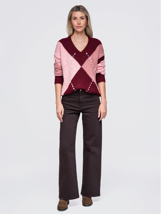 Ombre Ombre Svetr OW-SW-E0017 Bordó Relaxed Fit