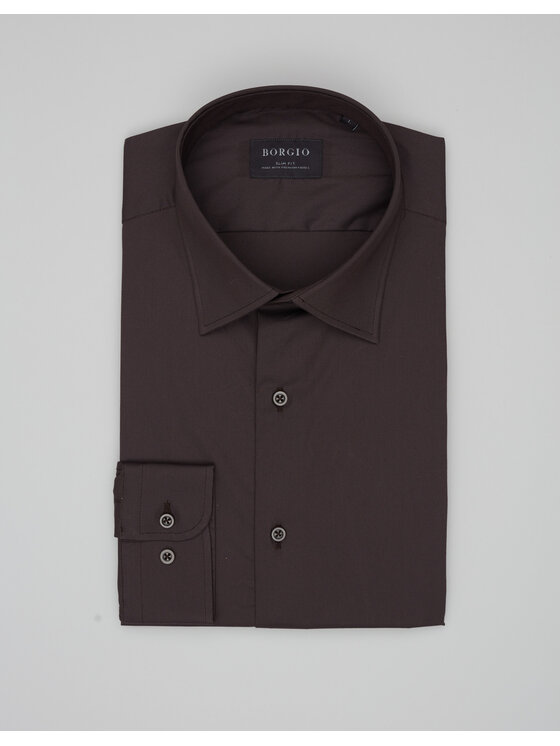 Borgio Borgio Koszula MORTARA Brązowy Slim Fit